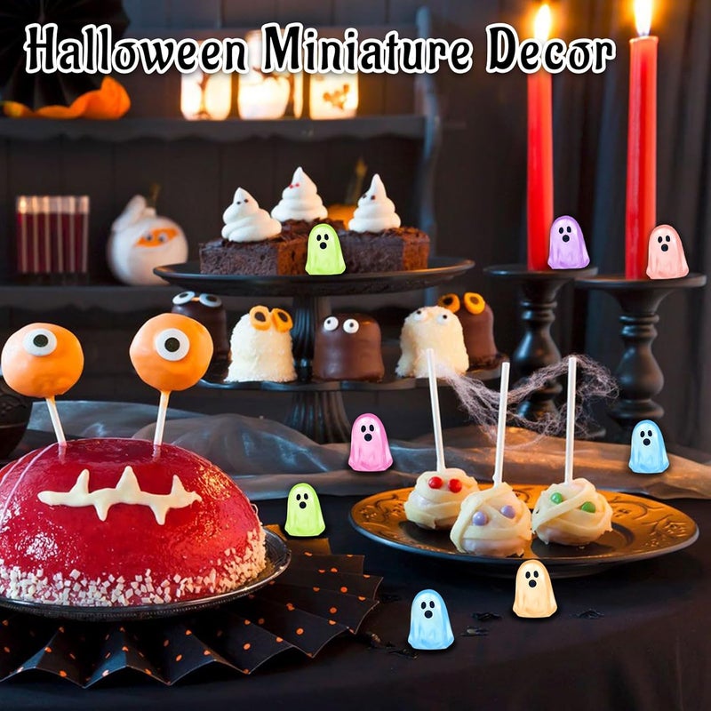 Feivando 84 Pcs Halloween Luminous Mini Resin Ghost Figures Glow in The Dark Tiny Little Ghost Statue Miniature Figurines for Halloween Crafts Vase Filler Micro Landscape Fairy Garden Party Decor - Image 5